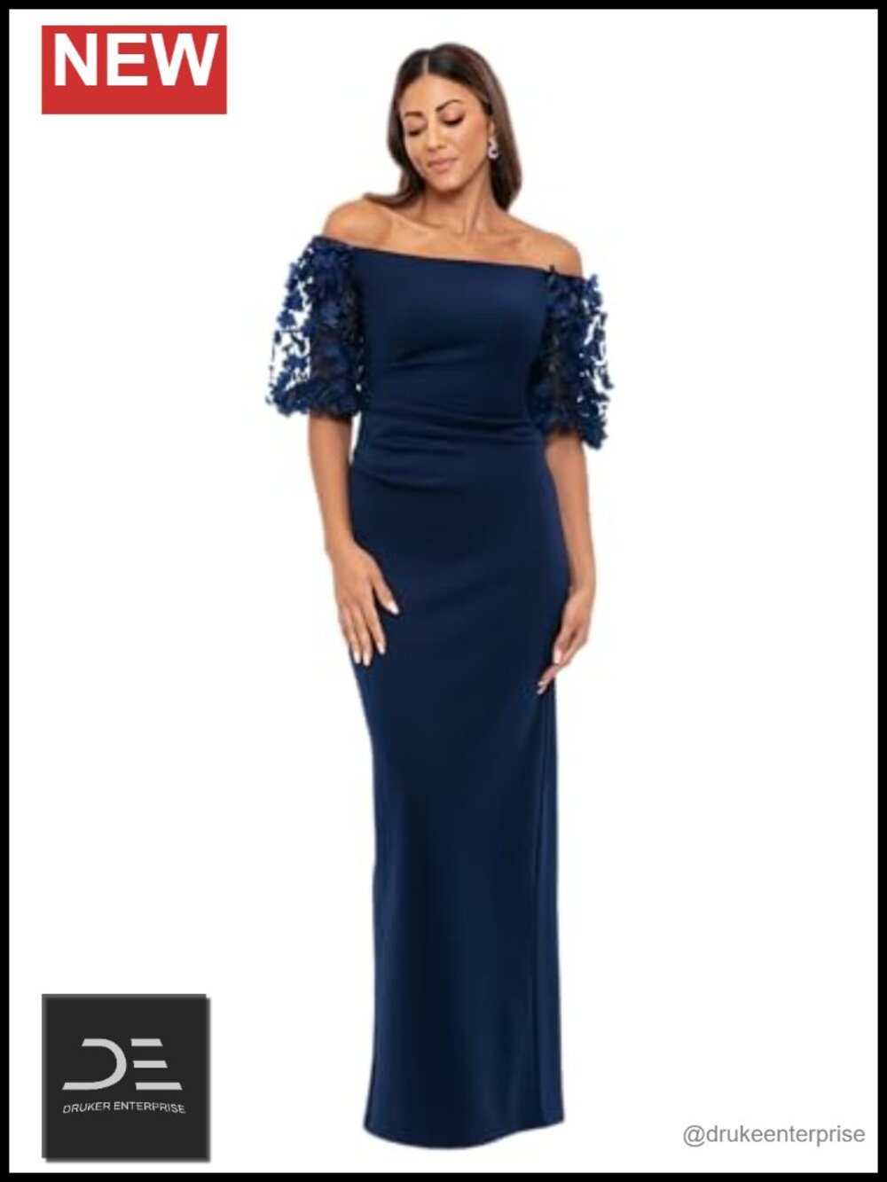 Off Shoulder Techno Scuba Floral Short Sleeve Floor Length Dress